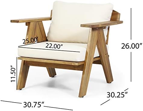 Christopher Knight Home Arcola Outdoor Club Chair with Cushion - Acacia Wood - Teak/Beige (Set of 2)