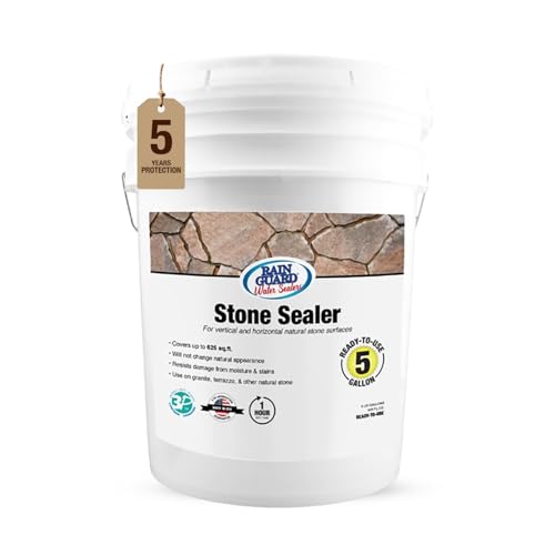 Rainguard Water Sealers Stone Sealer, Penetrating Protection Against Moisture Damage and Stains, for All Stone Surfaces, Silane/Siloxane Waterproofer, Natural Finish, Ready to Use, 5 Gallons | Silane Siloxane Waterproofer, Protects Against Moisture Damag…