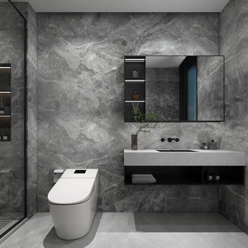 48x197inch Extra Wide Grey Marble Wallpaper Peel Stick Matte Thick Waterproof Adhesive Furniture Sticker Dark Gray Granite Textured Countertop Contact Paper Vinyl Wall Sticker for Bedroom Living Room
