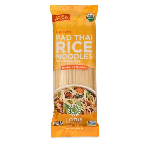 Lotus Foods Organic Brown Rice Pad Thai Noodles, Vegan - 8 Oz (Pack of 1) | Asian Style Noodles for Stir Fry, Gluten Free, Whole Grain, Non GMO