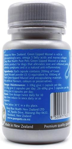 PurePets New Zealand Green Lipped Mussel Capsules for Dogs and Cats - 200mg x 120 Capsules - for Hip & Joint Support - 100% Natural Arthritis Pain