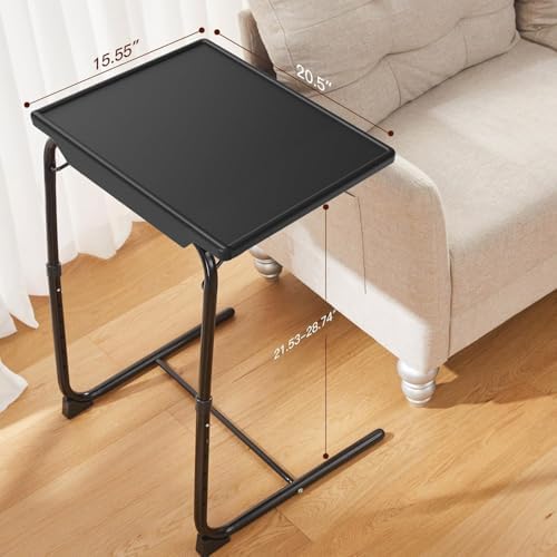 HUANUO TV Trays Set of 2, TV Tray with 6 Height & 3 Tilt Adjustments, Black | 21.53" - 28.74" Height Range, Foldable, Cup Holder