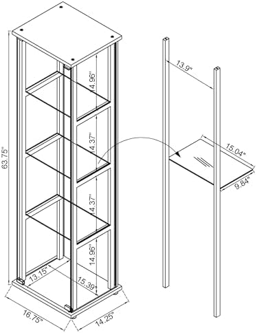 Coaster Home Furnishings Cyclamen 34-inch 3-Tier Clear Tempered Glass Curio Cabinet Display Case with Shelving Black 950179