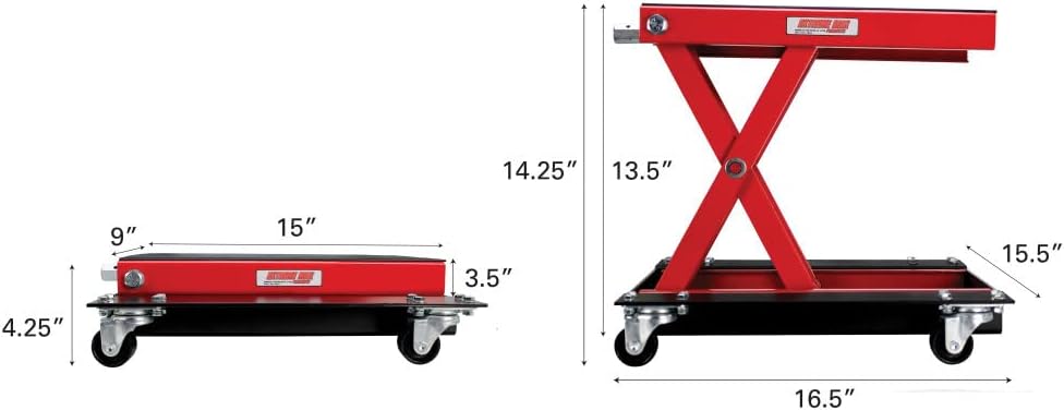 Extreme Max 5001.5059 Wide Motorcycle Scissor Jack with Dolly - 1100 lbs.