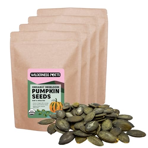 Wilderness Poets, Organic Heirloom Pumpkin Seeds - Styrian Variety, No Shells, Naturally Hulless. Unsalted, Bulk Size, Grown in Oregon, USA or Europe (32 Ounce - 2 Pound)
