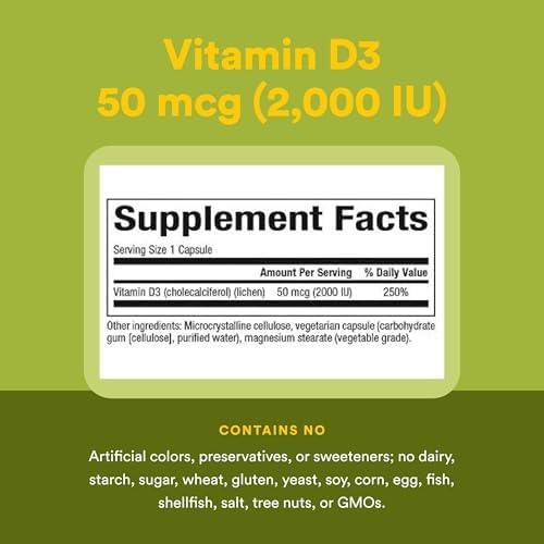 Natural Factors Vegan Vitamin D3 2000 IU - Supports Bone & Immune Health - Plant-Based Cholecalciferol - Vegetarian Capsules - 90 Capsules (90