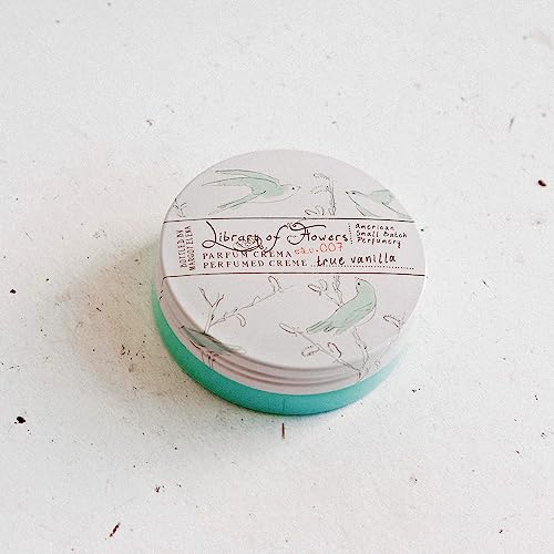 Library of Flowers True Vanilla Parfum Crema, 2.5 oz., Bergamot, Dark Vanilla & Amber Scented Women's Fragrance, Luxury Solid Perfume Balm