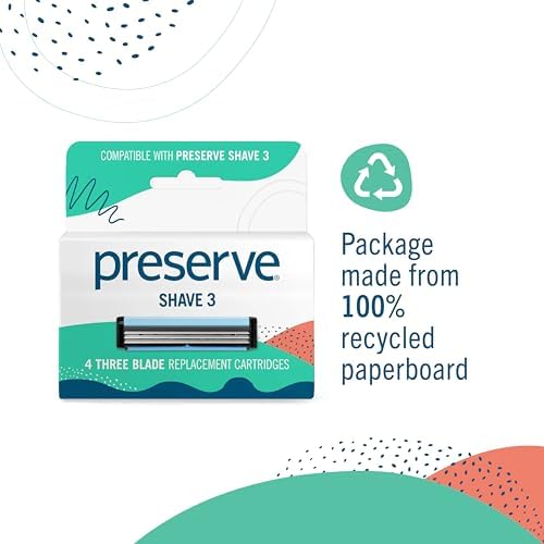 Preserve Shave 3 Razor Blade Refills, Titanium-Coated, Vitamin E, Aloe, 4ct | Unisex Refills for Face & Body; Fits Shave 3 & Triple Razor Handles; Eco-Friendly Paperboard; Cruelty-Free