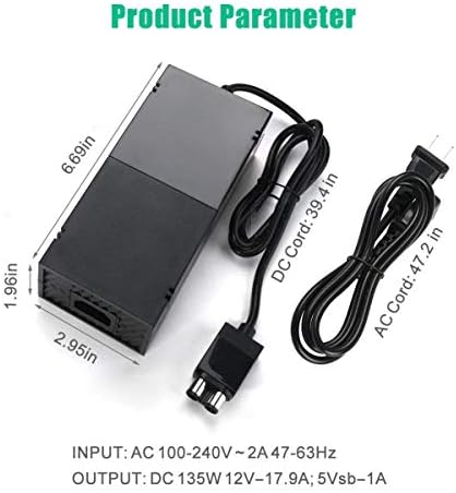 SUMLINK Power Supply Brick for Xbox One, AC Adapter Cable Replacement Kit for Xbox One Console Games, Auto Voltage 100-240V, Black