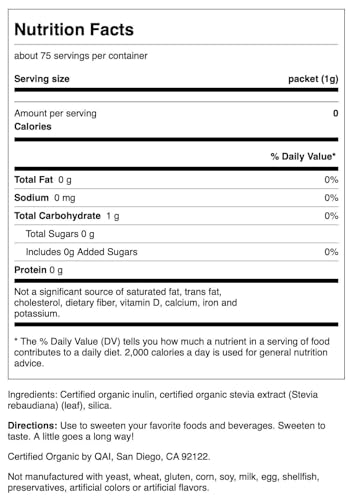 Swanson Stevia Extract - Certified Organic Calorie-Free Sweetener 75 Packets