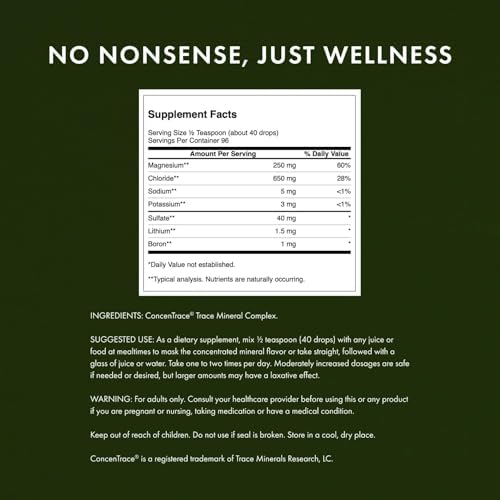 Swanson Concentrace Trace Mineral Drops 8oz-Complete Mineral Complex for Energy, Hydration, & Electrolyte Balance Over 72 High Absorption Ionic Minerals Such As Magnesium, Potassium, Calcium | For Energy, Hydration, and Electrolyte Balance over 72 High A…