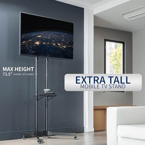 VIVO Mobile TV Cart for 32 to 83 inch Screens up to 110 lbs, LCD LED OLED 4K Smart Flat and Curved Panels, Rolling Stand with Laptop DVD Shelf, Locking Wheels, Max VESA 600x400, Black, STAND-TV03E