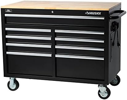 Workbench, Extra Deep 46 in. 9-Drawer Mobile, Wood, Black, 200 lb Load Capacity