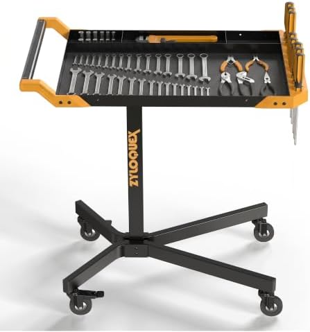 Adjustable Work Bench, Mobile Rolling Tool Cart, 34"-48" Height | 8-Adjustable Height Settings, 110lbs Capacity, Heavy-duty Steel Frame