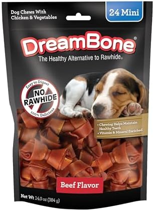 DreamBone Mini Bone Rawhide-Free Dog Treats With Real Protein, 24 Count | Daily Chew, Digests Safely and Completely, Made With Real Protein, Chicken and Veggies, For Adult Dogs