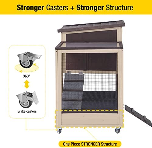 Aivituvin Upgrade Rabbit Cage Indoor Bunny Hutch with Run with Two Deeper No Leak Trays - 4 Casters Include for Outdoor (Coffee)