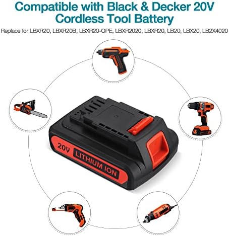LBXR20 20V 4.0Ah Replacement for Black and Decker 20V Lithium Battery Max LB20 LBX20 LBXR20-OPE LBXR2020-OPE LBXR20B-2 LST220 LST300 20-Volt Max