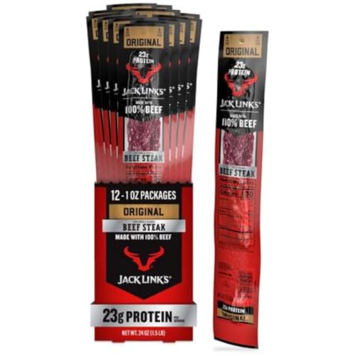 Jack Link's Beef Steak, Original - Protein Snacks, Jerky Meat Snack with 23g of Protein, Made with 100% Beef, Individually Wrapped Bulk Snack Pack, Keto Friendly - 2 Oz. (12 Count)