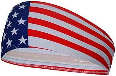 Sports Headbands Sweatbands for Men Women Flag Sweatbands Elastic Hair Band for Running Sports Walking Travel Fitness Basketball Workout 2 Pack