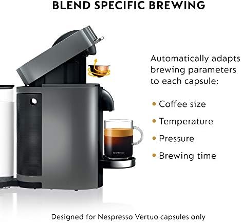 Nespresso Vertuo Plus Coffee & Espresso Maker by De'Longhi, Silver | Titan coffee machine. Brews 4 cup sizes: 5 and 8 oz. coffee
