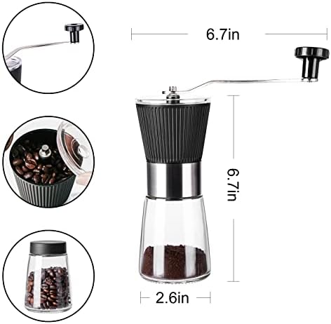 PARACITY Manual Coffee Grinder, Ceramic Burr, 2 Glass Jars, 11oz per Jar