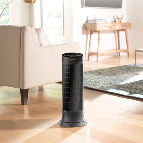 Honeywell Slim Ceramic Tower Heater, Small Room, Black – Easy to Use – Slim Space Heater with Two Heat Settings | Easy to Use – Slim Space Heater with Two Heat Settings