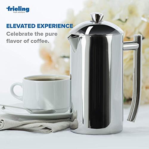 Frieling Double-Walled Stainless Steel French Press Coffee Maker - 36 oz Polished & Insulated Press Pot - Stainless Steel Coffee Maker