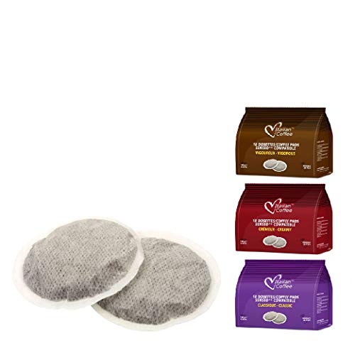 Italian Coffee pads combatible with Senseo Machines (54 Pads, Mix) | Compatible with Senseo Machines, Made in Italy, 100% filter paper pads, sampler with 3 blends, 18 pads each flavor