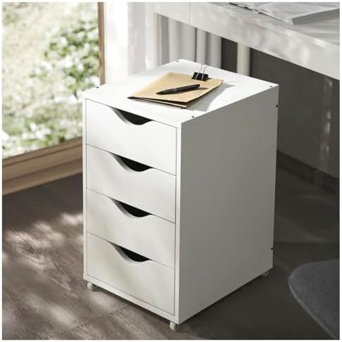 4-Drawer Unit on Casters, White, 13.75 x 22 Inch, Rolling Storage Cabinet
