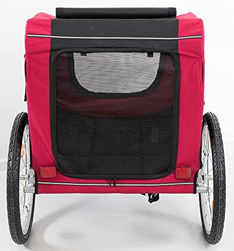 TRIXIE Medium Dog Bike Trailer - Foldable Pet Bicycle Trailer for Dogs up to 48lbs – Features Quick Fastening Wheels, 2 Doors, Safety Leash & Waterproof Carrier - 50 x 25 x 26.5in - Black/Red