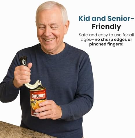 Jokari Ring Pull Can Opener for Soda and Food Cans Arthritis Aid with Non Slip Grip for Seniors Kids and Nail Protection Manual Pull Tab Tool for Easy Open Cans Black Dishwasher Safe | Non Slip Grip, Seniors Kids, Nail Protection Manual Pull Tab Tool, Ea…