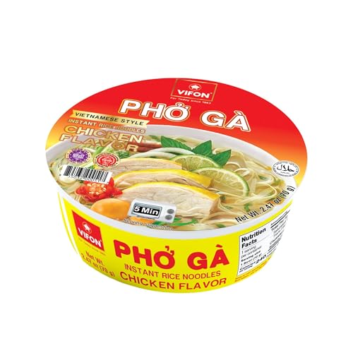 VIFON Pho Bo Vietnamese Beef Flavor Rice Noodle Bowl, 70g (Pack of 12) | Authentic Vietnamese Instant Pho | Halal Certified | Includes Seasoning & Oil Packets | Ready in 3 Minutes