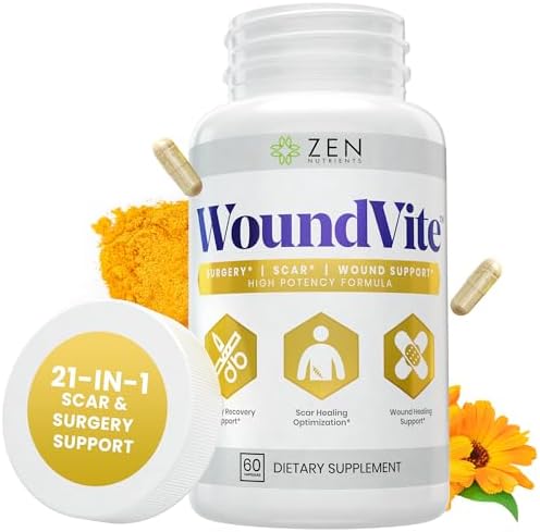 Zen Nutrients WoundVite Pre & Post Surgery Support, Scar & Wound Care, Scar Treatment, Plastic & General Surgery