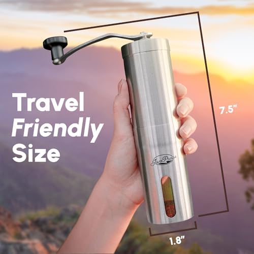 Manual Stainless Steel Coffee Grinder - 18 Adjustable Settings, Portable Conical Burr Grinder for Camping, Travel, Espresso - With Hand Crank