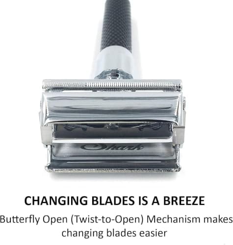 Parker 92R Graphite Gray Butterfly Double Edge Safety Razor, Long Handle | Twist-To-Open Loading And Substantial Weight Provide Secure Control