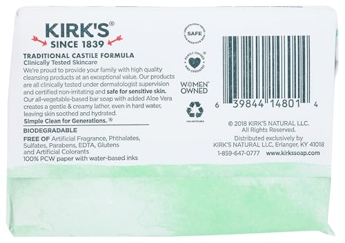 Kirk's Original Coco Castile Bar Soap Soothing Aloe Vera, 4 Oz