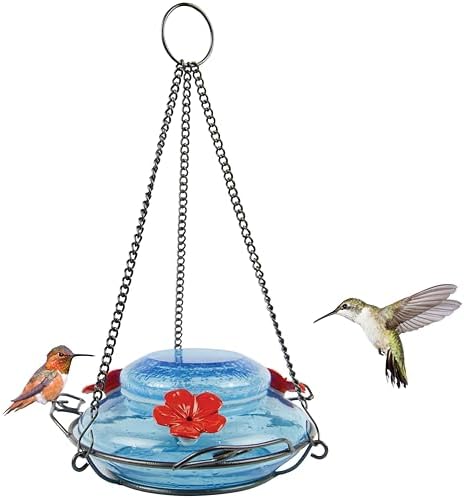 Nature's Way Bird Products MHF4 Hand Blown Garden Top Fill Hummingbird Feeder, 16 oz Capacity, Red
