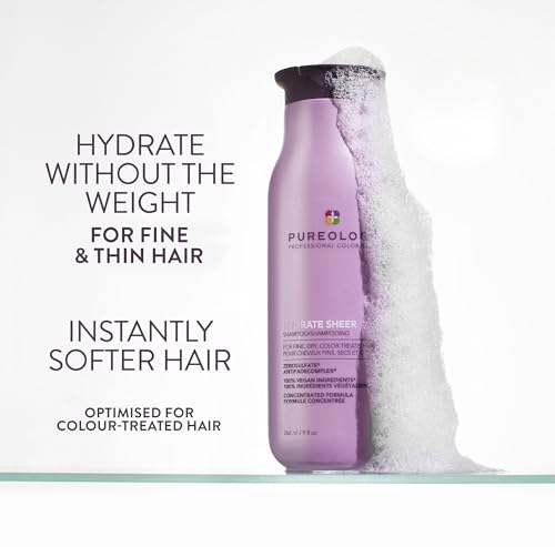 Pureology Hydrate Sheer Shampoo - Lightweight Hydrating Shampoo For Fine or Dry Color-Treated Hair, Silicone-Free & Vegan