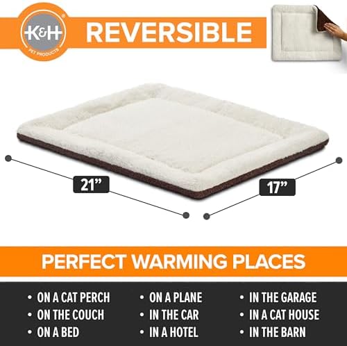 K&H Self-Warming Cat Bed Pad, Self Heating Pad for Outdoor Cat Houses, Warming Mat for Indoor Pet Beds & Furniture, Reversible Blanket, Machine Washable - Small 21 X 17in Gray/ Black
