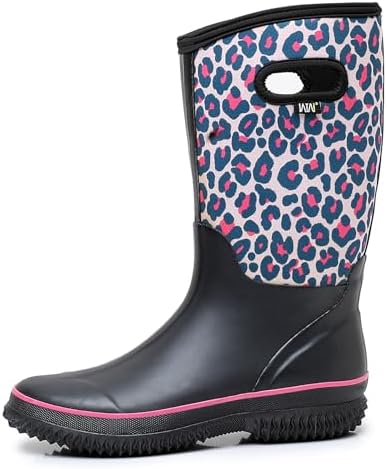 WTW Womens Mid Calf Rain Boots - Waterproof Insulated Neoprene Rubber Boots Mud Outdoor Hunting Garden Boots