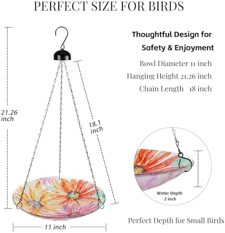 VCUTEKA Hanging Bird Baths Outdoor Glass Birdbath Feeder for Garden Decor