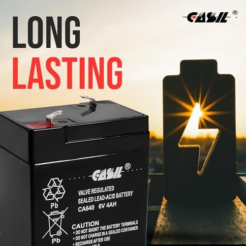 Casil 6V 4Ah SLA Battery – Rechargeable Sealed Lead Acid AGM – F1 Terminal – Replacement for Power Wheels, Deer Feeders, Emergency Lights