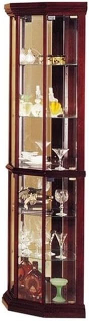 Acme Corner Curio Cabinet with 4 Glass Door with 5 Shelves. Wooden Frame & Mirrored Back, 16" L x 16" W x 71" H, Easy Assembly, Cherry Finish
