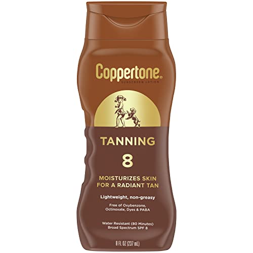 Coppertone Tanning Sunscreen Lotion, SPF 8, Lightweight and Non Greasy Sunscreen, Water Resistant, Oxybenzone Free