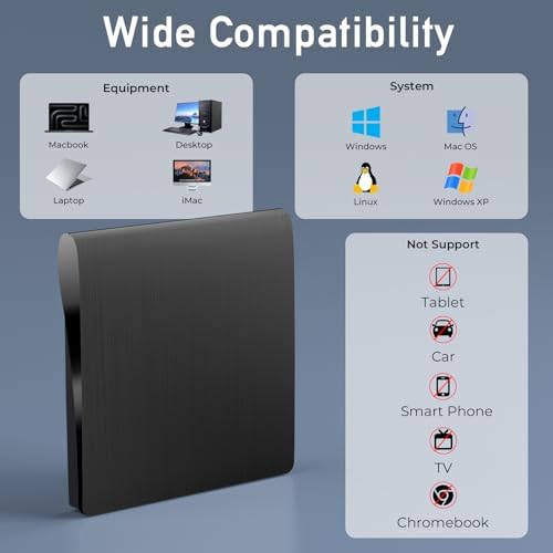 wintale Blu Ray Burner External, USB 3.0 & Type-C External Blu-ray Drives | External Blu Ray Drive for PC True Plug-and-play Experience