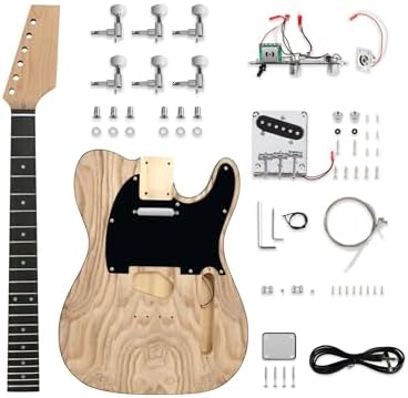 DIY Electric Guitar Kit Beginner Kit TL Style 6 String Right Hand | Basswood Body with Ash Burl Top, Hard Maple Neck, Engineered Wood Fretboard