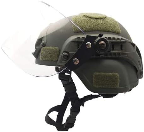 Tactical MICH 2000 Fast Helmet with Clear Riot Visor Face Shield Sliding Goggles for Airsoft Paintball CS War Games Outdoor Sports.