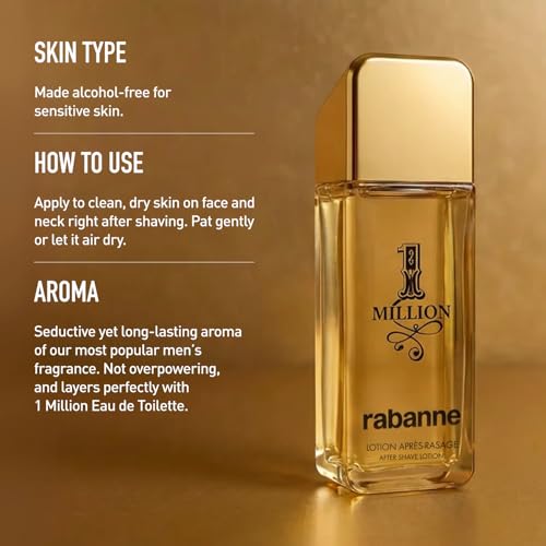 Rabanne 1 Million Aftershave Lotion for Men - Soothing Balm with Witch Hazel & Allantoin - Alcohol-Free Men's Aftershave with Spicy Leather Scent, 3.3 oz
