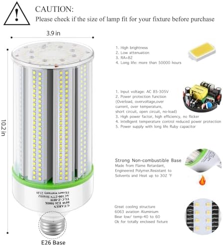 GTAREN 2-Pack 50w Corn LED Light Bulb, E26/E39 led Bulbs, 120-277v 5000k