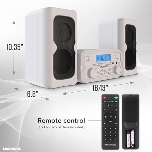 Magnavox 3-Piece Compact CD Shelf System with Digital FM Stereo Radio, Bluetooth Wireless Technology